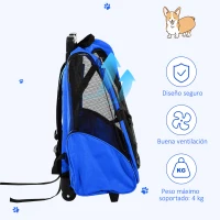 PawHut Transportín 2 en 1 para Mascotas Mochila o Carrito de Viaje para Perro y Gato con 2 Ruedas con Asa retráctil de Aluminio y Bolsillos 42x25x55 cm Azul(m-7)