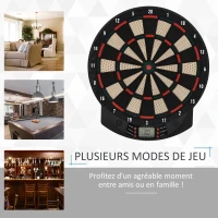 HOMCOM Cible Jeu de fléchettes électronique 27 Jeux Principaux et 202 variations, jusqu'à 8 Joueurs, avec 12 fléchettes Pointes Souples, 30 pointes de rechange, Affichage LED Noir(m-4)