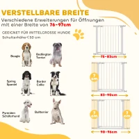 PawHut Deurhek, montage zonder boren, verstelbare breedte 76-97 cm, met één hand te openen, metaal, wit, 76 cm hoog(m-4)