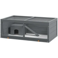 PawHut Wooden Hamster Cage with Sliding Tray, Openable Top, Hut for Syrian Hamster, Grey(m-1)