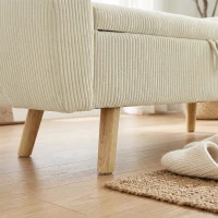 HOMCOM Opbergbank met Corduroy Bekleding, Houten Poten en Gerolde Armleuningen, Beige(m-11)