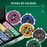 SPORTNOW Set de Póker con 300 Fichas 2 Barajas de Cartas Dados Tapete y Botón de Crupier Set de Casino Texas Hold'em con Maletín(m-5)