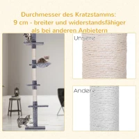 PawHut Kattenboom krabboom kattenkrabboom met sisalpalen in hoogte verstelbaar grijs(m-8)