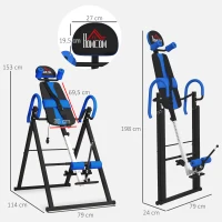HOMCOM Mesa de Inversão Dobrável com Cinto de Segurança Altura Regulável para Utilizadores de 1,30 a 1,90 m 79x114x153 cm Preto e Azul(m-3)