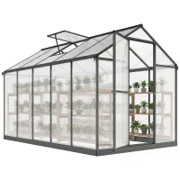 Outsunny Serre de jardin en aluminium polycarbonate, serre avec fenêtres supérieures réglables 303x183x195cm transparent(m-11)