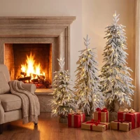 HOMCOM Prelit Flocked Artificial Christmas Tree Set of 3 Snowy Xmas Tree Warm White LED Lights (3FT+4FT+5FT)(m-9)