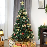 HOMCOM Árvore de Natal de 180 cm com Decorações 200 Luzes LED Branco Quente 8 Modos de Iluminação e 650 Ramos Verde(m-10)
