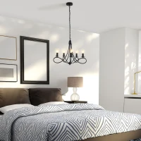 HOMCOM Lampadario a Soffitto Stile Rustico, Acciaio Intrecciato Nero con 5 Candelieri Regolabili e Pieghevoli Ф58 x 45cm(m-10)