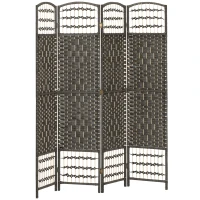 HOMCOM 4 Panel Folding Privacy Screen, Room Divider with Pine Wood Frame for Living Room and Office, Dark Grey(m-1)