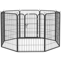 PawHut buitenverblijf box voor huisdieren puppy hek box hondenverblijf aanpasbare vorm met deur metaal 79 x 100 cm zwart