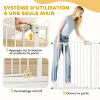 PawHut Barrière de sécurité pour chien extensible 74-100 cm fermeture automatique fixation par pression sans percer blanc(m-6)