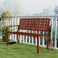 Outsunny Buitenbank, Tuinbank van Staal, Uitgesneden Rugleuning, Armleuningen, Voor 2 Personen, Rood(m-7)