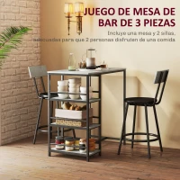 HOMCOM Conjunto de Mesa de Bar con 2 Taburetes Estantes Laterales Asiento Acolchado y Barra para Descanso de Pies Gris Oscuro(m-4)