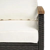 Outsunny 2 Seater Rattan Garden Sofa, Outdoor Sofa with Thickened Cushions and Acacia Wood Armrests, Brown(m-12)