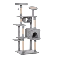 PawHut Albero Tiragraffi a Colonna da 165cm con Graffiatoio e Trespoli per Gattini e Gatti Adulti di Max. 4.5kg, Grigio, 60x50x165cm(m-10)