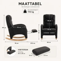 Schommelstoel relaxfauteuil, ergonomische hoofdsteun en inklapbare voetensteun, 66x125x101 cm, Donkergrijs(m-3)