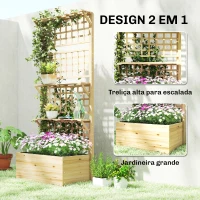 Outsunny Jardineira com Treliça e Teto em Madeira para Plantas Trepadeiras com 2 Prateleiras Drenagem e Forro 76x43,5x177 cm Natural(m-4)