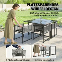 Outsunny Tuinmeubelset 5-delige eethoek met glazen tafel en 4 ademende inklapbare stoelen met touwweefsel(m-4)