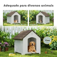 PawHut Casota para Cães de Exterior Casa para Cães Grandes de Plástico com 2 Janelas Base Elevada Estacas Castanho Escuro(m-8)