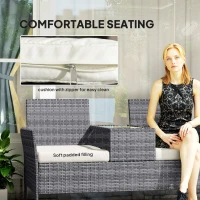 Outsunny Two-Seat Rattan Chair, with Middle Table - Grey(m-7)