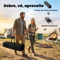 Outsunny Mesa Dobrável de Campismo 93x55x68 cm com Rede de Armazenamento Tampo Enrolável em Alumínio Saco de Transporte Preto(m-4)