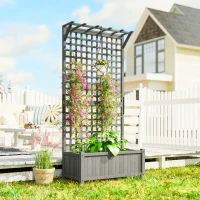 Outsunny Hochbeet mit Spalier und Dach, Pflanzkasten, Blumenbeet, wetterfest, Holz, 90 x 45 x 183 cm, Dunkelgrau(m-2)