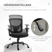 Vinsetto Mesh Bürostuhl Schreibtischstuhl Drehstuhl 360° drehbar mit Armlehne Höhenverstellbar mit Wippfunktion Belastbarkeit bis 180 kg Schwarz 71 x 63,5 x 100-110 cm(m-5)