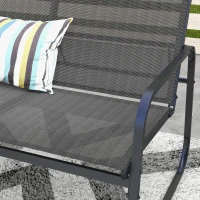 Outsunny 4-delige tuinset, 2 stoelen, 2-zitsbank, tafel met glazen blad, ademende stof, metalen frame, zwart(m-7)