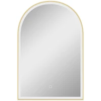 HOMCOM 90 x 60 cm Bathroom Mirror with LED Lights, Anti-Fog Arched Vanity Mirror with 3 Colour Dimmable, Gold Tone(m-1)