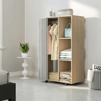 HOMCOM Armoire penderie vêtement dressing mobile 4 roulettes tringle à vêtements et étagères 80x40x128cm, effet bois naturel(m-7)