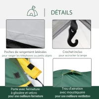 Outsunny Tente de camping 2-3 personnes tente dôme étanche légère ventilée facile à monter 2 portes fenêtres dim. 3,25L x 1,83l x 1,3H m fibre verre polyester PE vert(m-6)