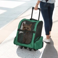 PawHut Trasportino Zaino 2 in 1 per Cani e Gatti con Tasche Laterali, Maniglia Telescopica e Ruote, 42x25x55cm, Verde(m-10)