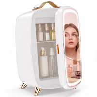 HOMCOM Skincare Refrigerator, 6L Mini Cosmetic Fridge with LED Mirror, Cooling Function for Bedroom, Skincare, Office, White(m-13)
