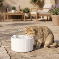 PawHut Ceramic Cat Water Fountain for Drinking, 2.2L Pet Water Fountain with Ultra-Quiet Pump, 4-Layer Filtration, Tap(m-9)