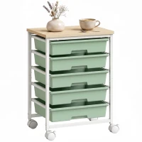 HOMCOM 6-Tier Storage Trolley on Wheels, Metal Kitchen Rolling Cart with 5 Pull-Out Drawers, Green(m-13)