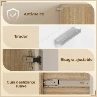HOMCOM Aparador alto de cocina, armario de cocina con 2 puertas, cajón y encimera, 55x40x174 cm, blanco y madera natural(m-7)