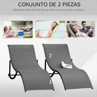 Outsunny Conjunto 2 Espreguiçadeiras Ergonômicas Dobráveis em Forma de S com Estrutura de Alumínio Textilene para Piscina Pátio Jardim e Varanda 165x61x63cm Cinza(m-12)