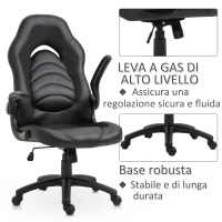 Vinsetto Poltrona Gaming o da Ufficio in Similpelle Nera, Braccioli Pieghevoli Schienale e Altezza Regolabile 117-127Acm(m-7)