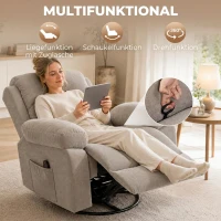 HOMCOM Massage-relaxfauteuil met warmte en vibratiemassage, verlengde voetensteun, draaifunctie, chenille, beige(m-5)