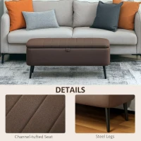 HOMCOM Linen-Look 92 x 31cm Storage Ottoman - Dark Brown(m-6)