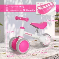 AIYAPLAY Balance Bike for Kids 1-2 Years, Toddler Bike with Adjustable Seat and Lighting Rear Wheels for Boys and Girls, Pink(m-3)
