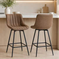 HOMCOM Lot de 2 tabourets de bar, chaises de bar en PU, assise rembourrée 68H cm, dossier et repose-pieds, marron(m-2)