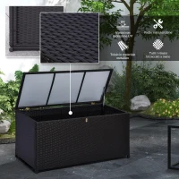 Outsunny Baule da Esterno da 284L con Pistone a Gas, Rattan PE e Acciaio, 118x54x59 cm, Marrone Scuro(m-5)