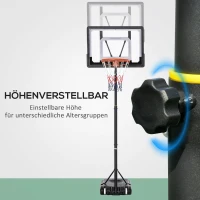 HOMCOM basketbalstandaard in hoogte verstelbaar basketbalsysteem voor kinderen basketbalring met wielen buiten staal PVC HDPE zwart 83 x 75 x 206-260 cm(m-4)