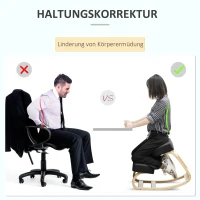 Vinsetto Kniekruk, ergonomische zitekruk, gepolsterde kruk voor gezonde zithouding, berkenhout, draagbaar tot 120 kg, zwart(m-4)