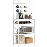 HOMCOM Freestanding Shelving Unit, Industrial Storage Shelf with 6 Hooks and Wine Rack for Living Room, Home Office, White(m-12)