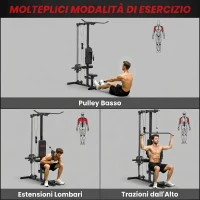 SPORTNOW Stazione Fitness Multifunzione con Lat Machine, Sedile Regolabile e Supporto per Dischi, Nero(m-4)