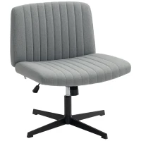 HOMCOM Armless Office Chair No Wheels, Linen Fabric Criss Cross Legged Desk Chair with Wide Seat, Thick Padding, Rock Function, Height Adjustable Swivel Computer Seat for Home, Grey(m-1)
