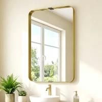 HOMCOM Rectangular Wall Mirror, 90 x 60 cm Wall Mounted Bathroom Mirror w/ Aluminium Alloy Frame and Tempered Glass, Gold Tone(m-14)