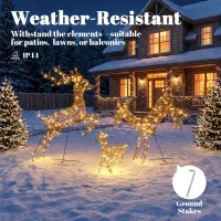Outsunny 3-Piece Light Up Deer Family Set of 3, Lighted Reindeer Christmas Decorations Outdoor with 200 LED Lights, Brown(m-7)